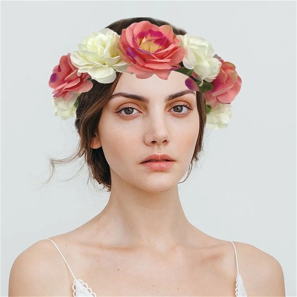 Floral Garland Romantic Wreaths Bride Garland Head Hoop Fashion Bohemian Bridal Flower Hair Accessories Children Headbands Gifts