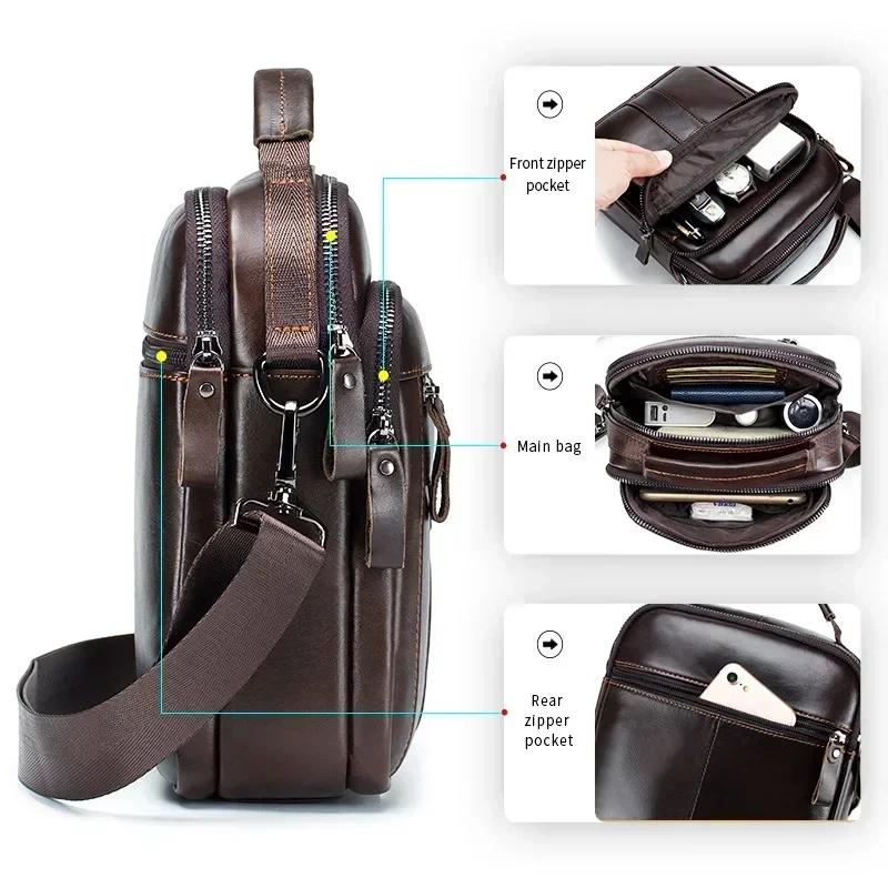 New Handbag Men's Bag Genuine Leather Shoulder Bag Husband Luxury Design Messenger Bag Crossbody Bags for Men