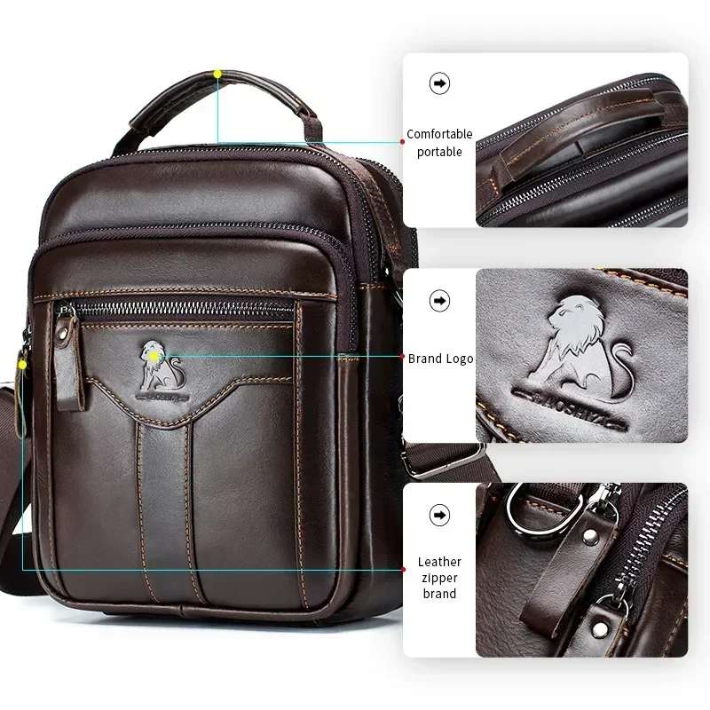 New Handbag Men's Bag Genuine Leather Shoulder Bag Husband Luxury Design Messenger Bag Crossbody Bags for Men