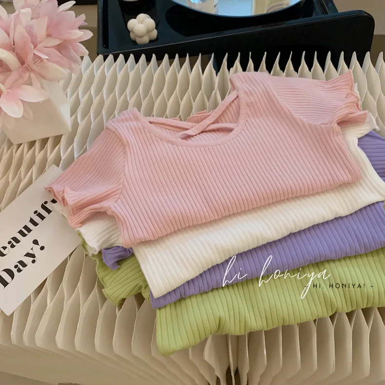 Girls T-Shirt Summer Children Short-Sleeved Casual Thin Soft Tops Simple Solid Color Kids Clothing 2-6 Years Baby Tees