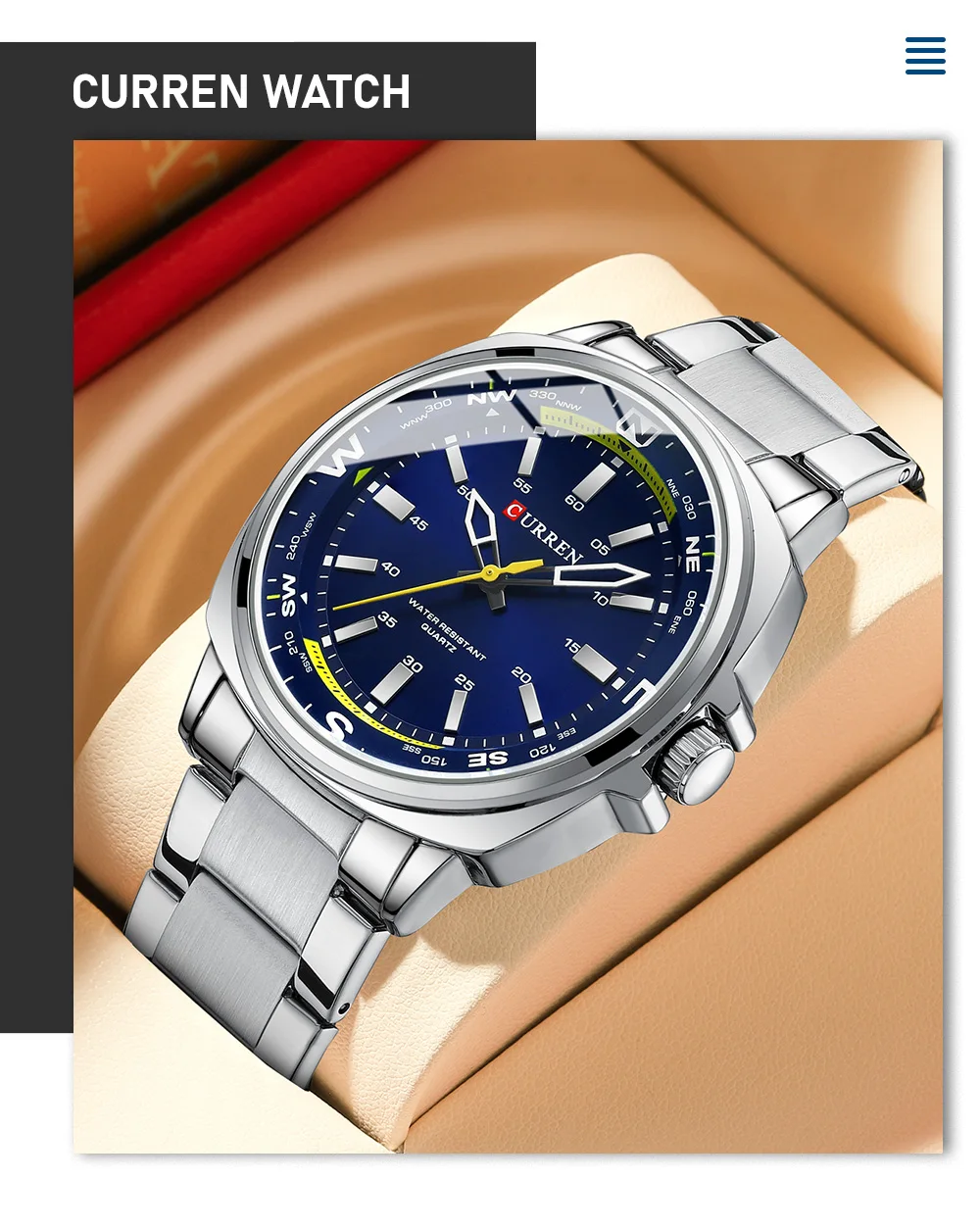 CURREN 8455 Men's Quartz Watch Large Dial Waterproof Stainless Steel Strap Casual Business Elegant Watches for Men Reloj Hombre