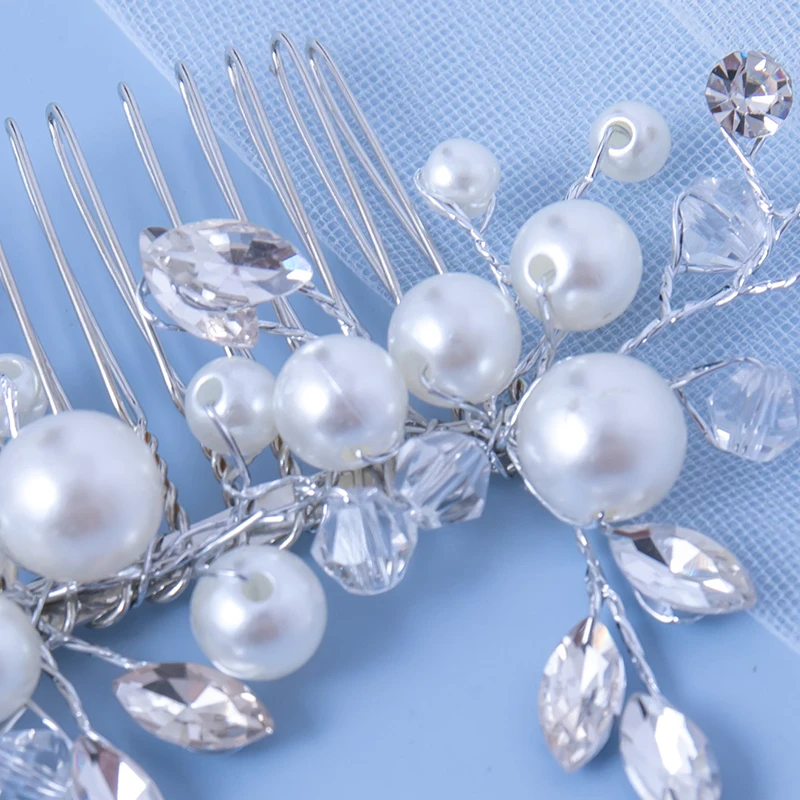 Bride's hair ornament Crystal Women Brid hair comb Pearl comb wedding headdress Silver Color Pearl Crystal Wedding Hair Combs