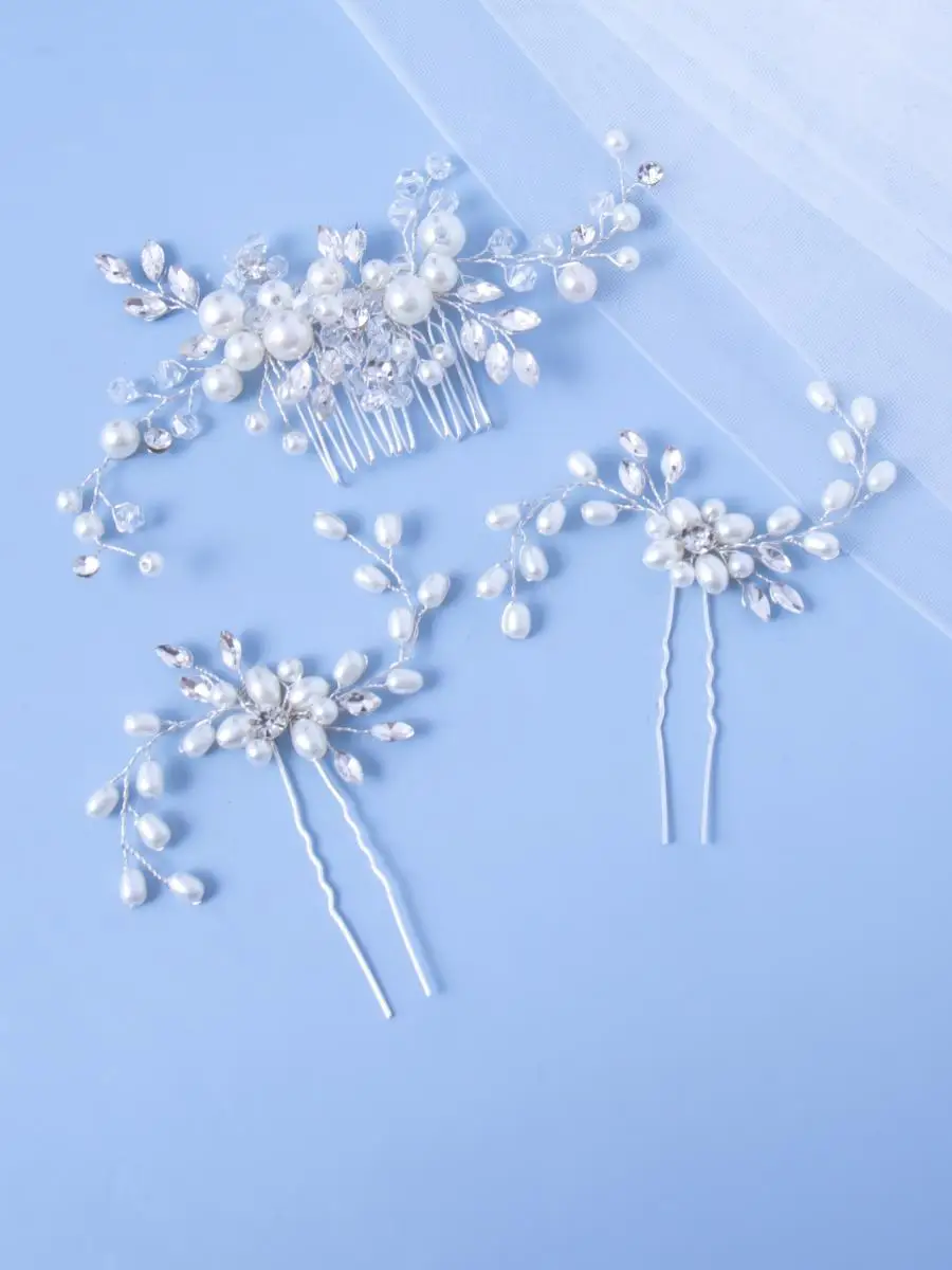 Bride's hair ornament Crystal Women Brid hair comb Pearl comb wedding headdress Silver Color Pearl Crystal Wedding Hair Combs