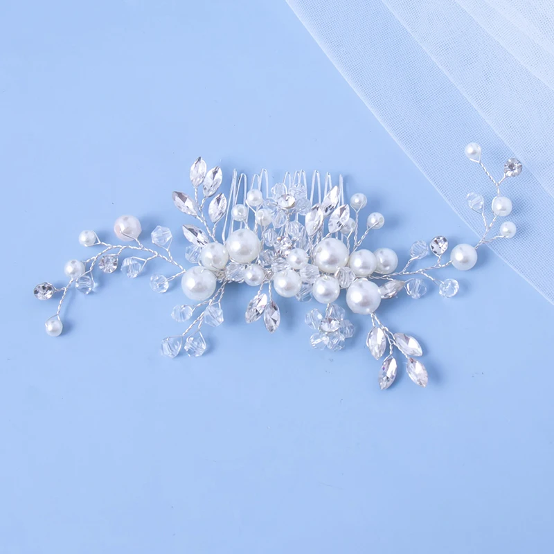 Bride's hair ornament Crystal Women Brid hair comb Pearl comb wedding headdress Silver Color Pearl Crystal Wedding Hair Combs