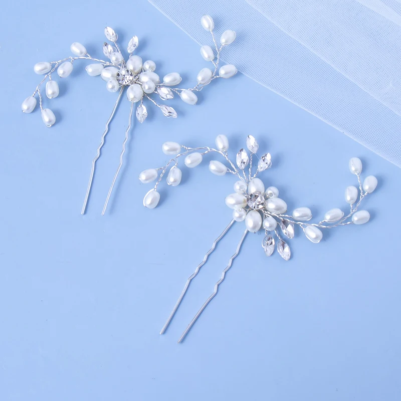 Bride's hair ornament Crystal Women Brid hair comb Pearl comb wedding headdress Silver Color Pearl Crystal Wedding Hair Combs