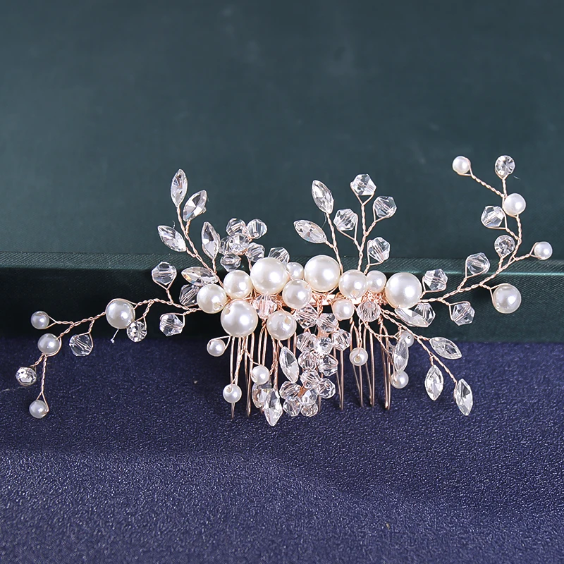 Bride's hair ornament Crystal Women Brid hair comb Pearl comb wedding headdress Silver Color Pearl Crystal Wedding Hair Combs