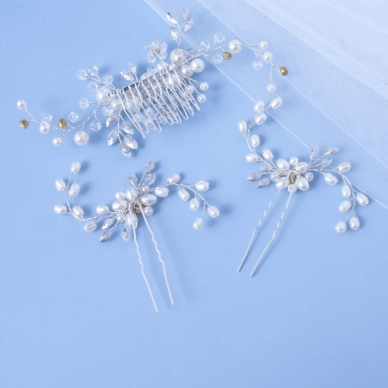 Bride's hair ornament Crystal Women Brid hair comb Pearl comb wedding headdress Silver Color Pearl Crystal Wedding Hair Combs