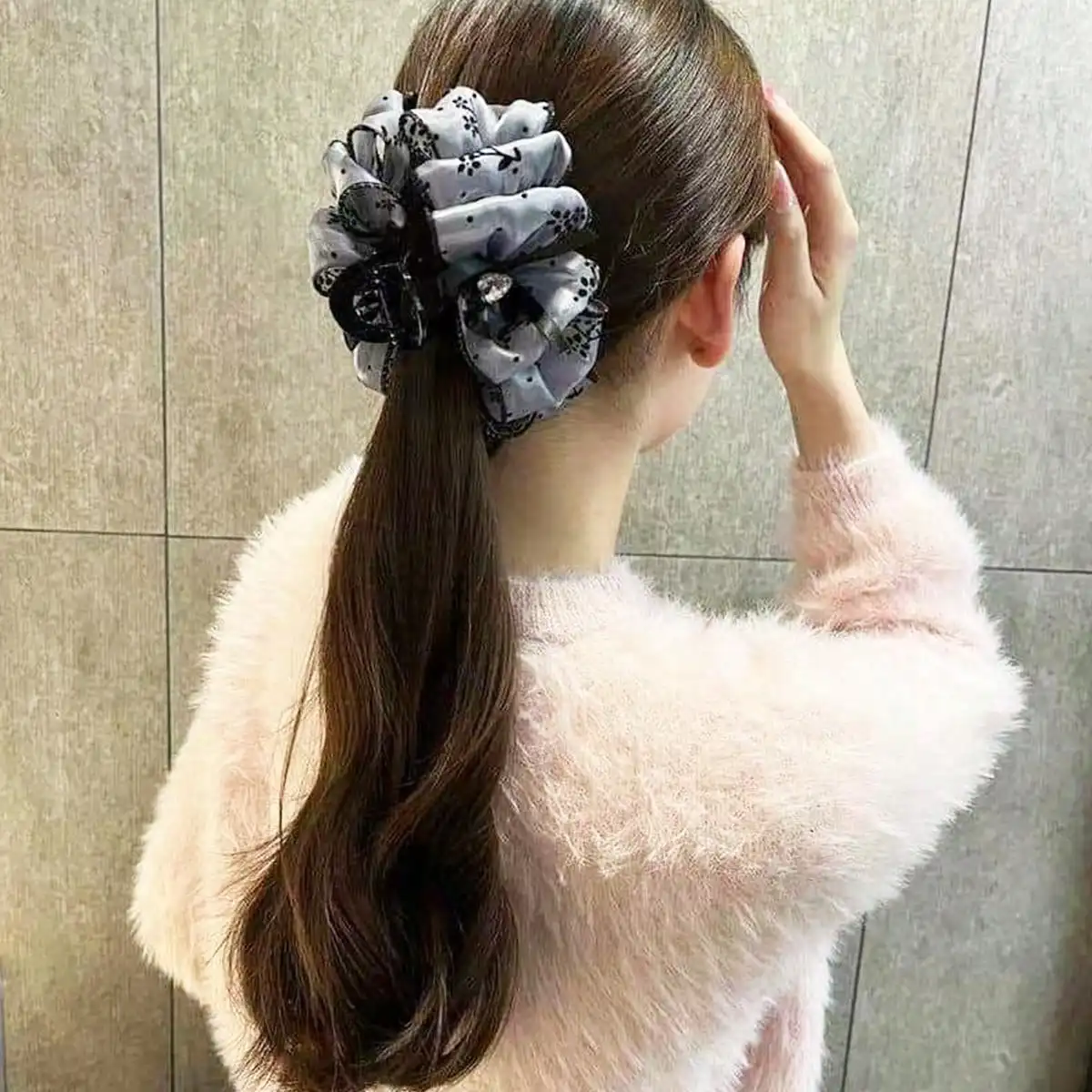 1/2pcs Women's Multi-Color Rhinestone Heart Embellishment Mesh Bow Hair Clip Double-Sided Bubble Grip Clip Fluffy Hair Claw