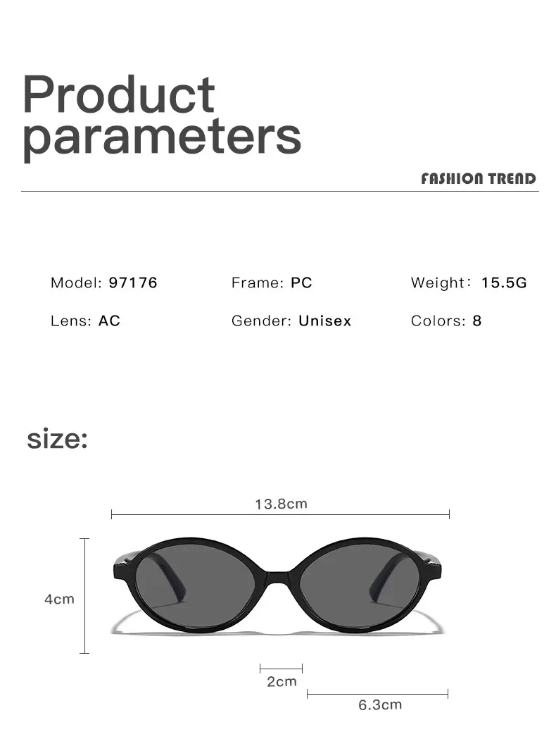 2024 Fashion Trend Oval Sunglasses New Elliptical Small Frame Sunglasses Men and Women UV Protection Ultra Light Sunglasses