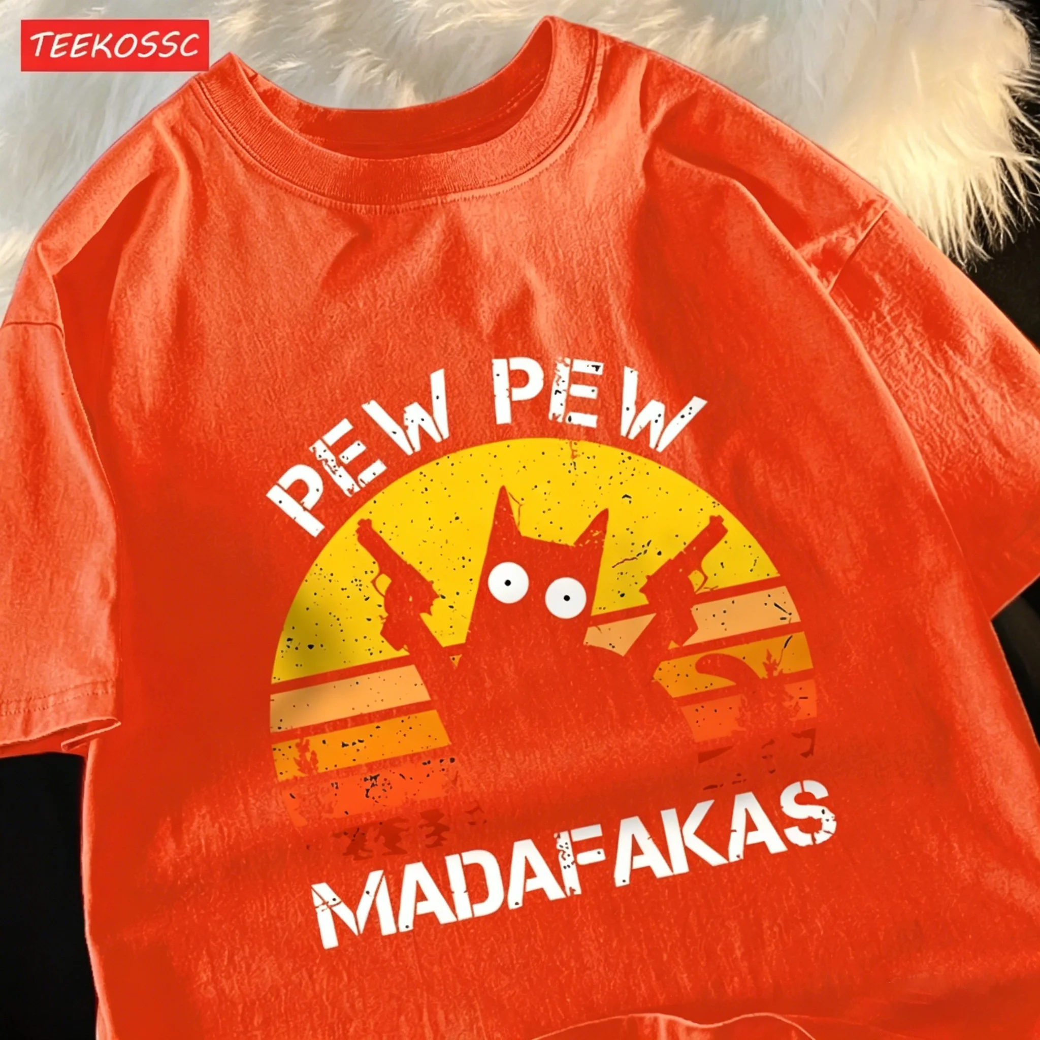 Pew Pew Madafakas Cat With Two Guns T-Shirts Man Street Summer Short Sleeve Harajuku Cotton Tshirt Oversized Breathable Tops