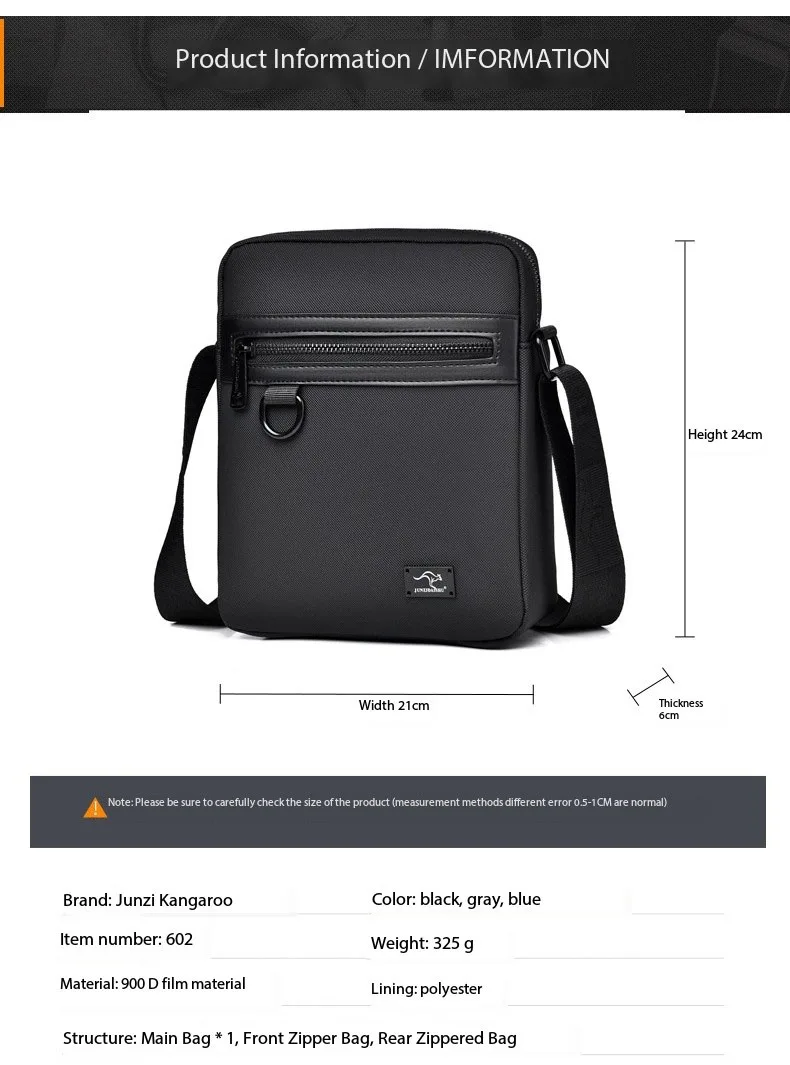 New Kangaroo Luxury Brand Business Messenger Bag Men Crossbody Bag Man Shoulder Bags Male Oxford Casual Business Handbag
