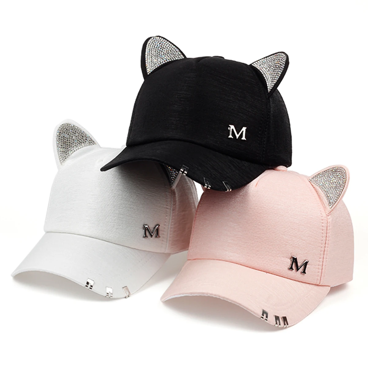 Unisex Cute Cat Ears M Label Baseball Caps Spring Autumn Outdoor Adjustable Casual Hats Sunscreen Hat