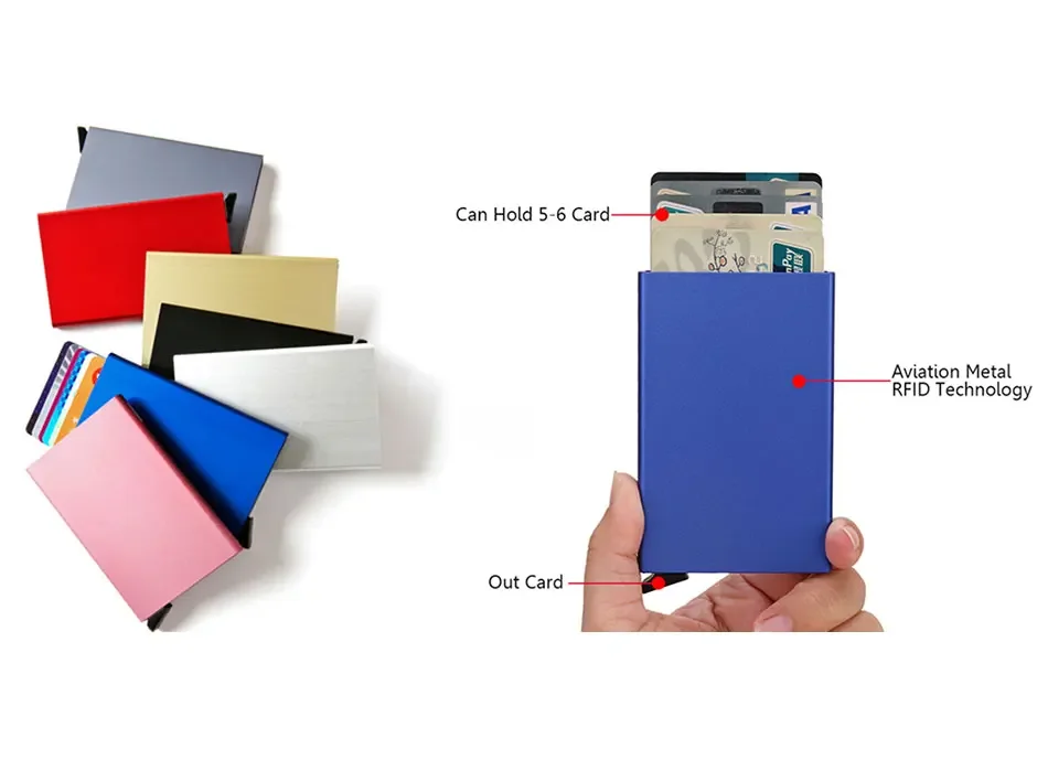 Rfid Card Holder Smart Wallet Cardholder Metal Thin Slim Men Women Wallets Pop Up Minimalist Small Black Mini Case Vallet Walets