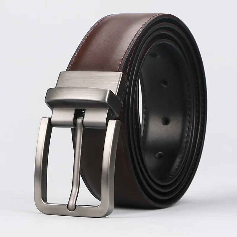 1pc Men's Leather Reversible Belt, Rotate Black Buckle