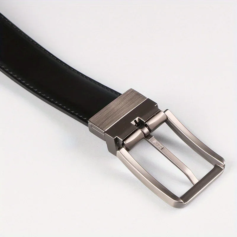 1pc Men's Leather Reversible Belt, Rotate Black Buckle