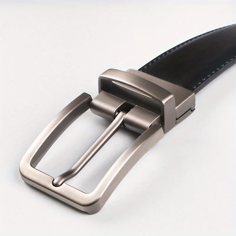 1pc Men's Leather Reversible Belt, Rotate Black Buckle