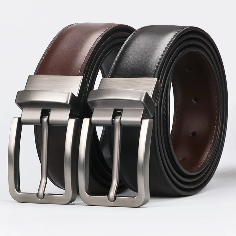 1pc Men's Leather Reversible Belt, Rotate Black Buckle