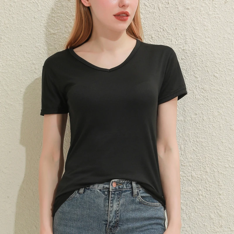 2026 Short T-Shirts Summer Women's Short Sleeve Round Neck Casual Blouse Shirts Solid Color Tops Black / White
