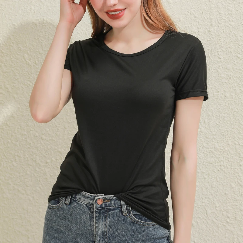 2026 Short T-Shirts Summer Women's Short Sleeve Round Neck Casual Blouse Shirts Solid Color Tops Black / White