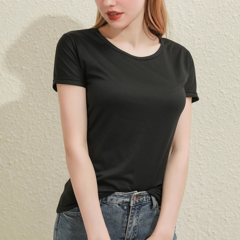 2026 Short T-Shirts Summer Women's Short Sleeve Round Neck Casual Blouse Shirts Solid Color Tops Black / White