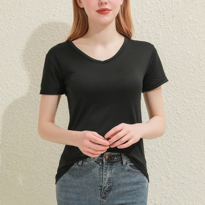 2026 Short T-Shirts Summer Women's Short Sleeve Round Neck Casual Blouse Shirts Solid Color Tops Black / White