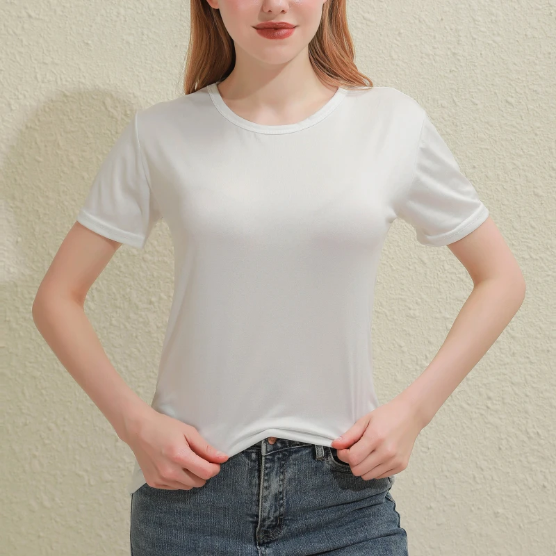 2026 Short T-Shirts Summer Women's Short Sleeve Round Neck Casual Blouse Shirts Solid Color Tops Black / White