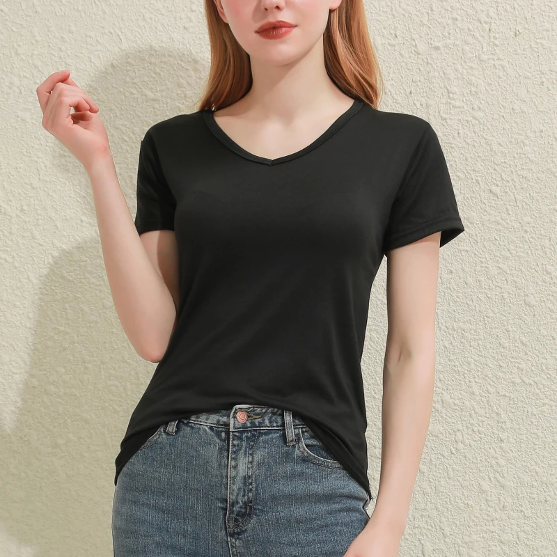2026 Short T-Shirts Summer Women's Short Sleeve Round Neck Casual Blouse Shirts Solid Color Tops Black / White