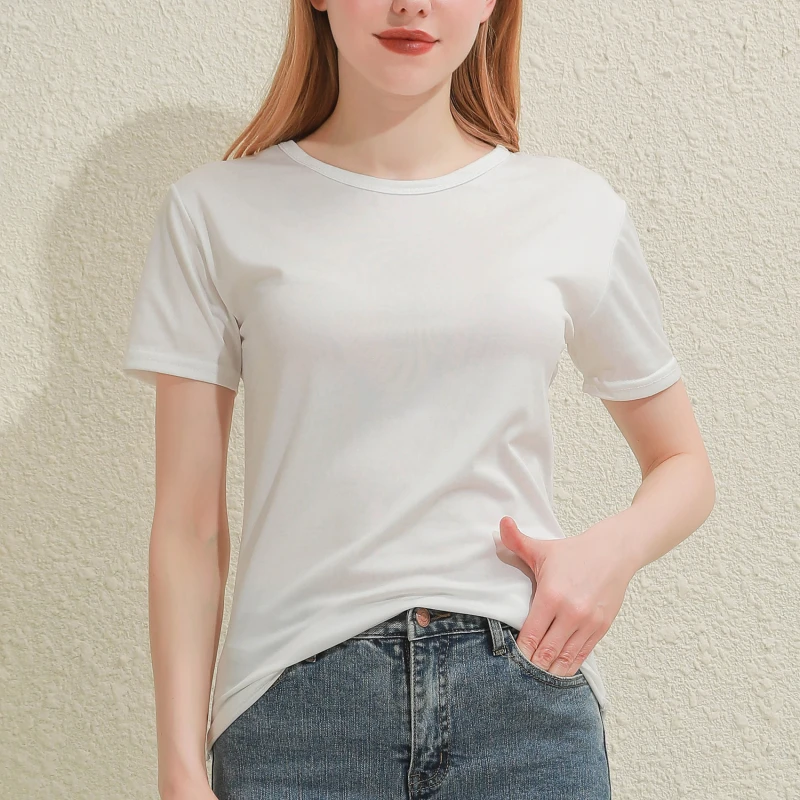 2026 Short T-Shirts Summer Women's Short Sleeve Round Neck Casual Blouse Shirts Solid Color Tops Black / White