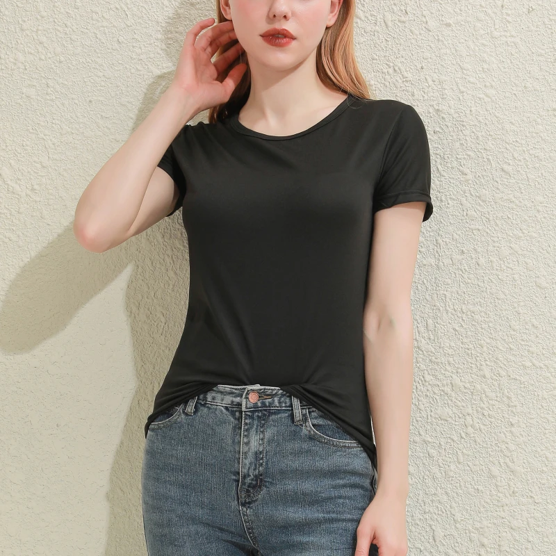 2026 Short T-Shirts Summer Women's Short Sleeve Round Neck Casual Blouse Shirts Solid Color Tops Black / White