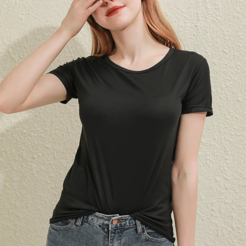 2026 Short T-Shirts Summer Women's Short Sleeve Round Neck Casual Blouse Shirts Solid Color Tops Black / White