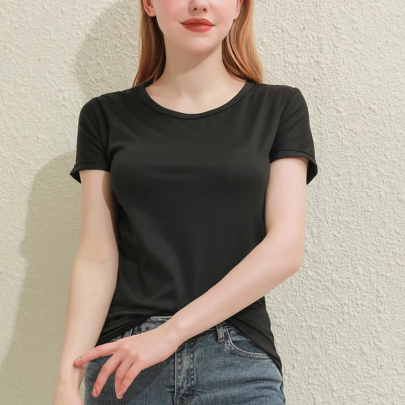 2026 Short T-Shirts Summer Women's Short Sleeve Round Neck Casual Blouse Shirts Solid Color Tops Black / White