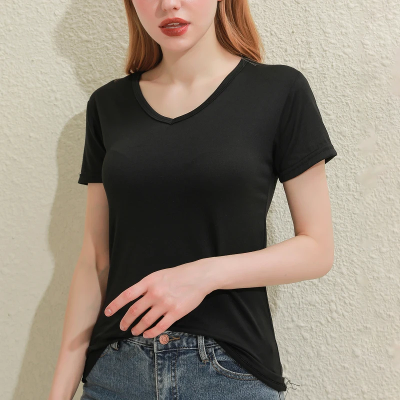 2026 Short T-Shirts Summer Women's Short Sleeve Round Neck Casual Blouse Shirts Solid Color Tops Black / White