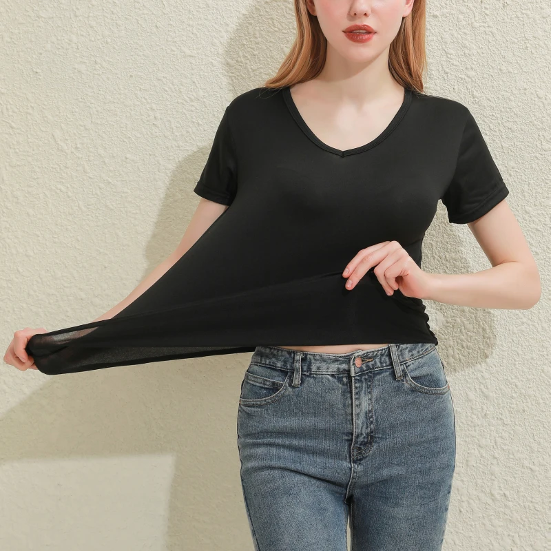 2026 Short T-Shirts Summer Women's Short Sleeve Round Neck Casual Blouse Shirts Solid Color Tops Black / White