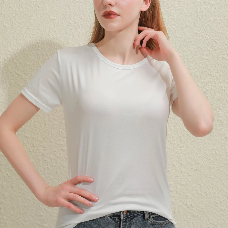 2026 Short T-Shirts Summer Women's Short Sleeve Round Neck Casual Blouse Shirts Solid Color Tops Black / White