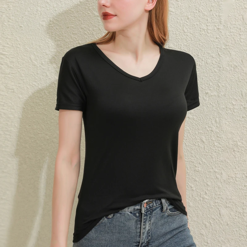 2026 Short T-Shirts Summer Women's Short Sleeve Round Neck Casual Blouse Shirts Solid Color Tops Black / White