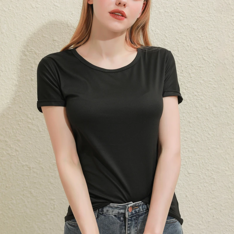 2026 Short T-Shirts Summer Women's Short Sleeve Round Neck Casual Blouse Shirts Solid Color Tops Black / White