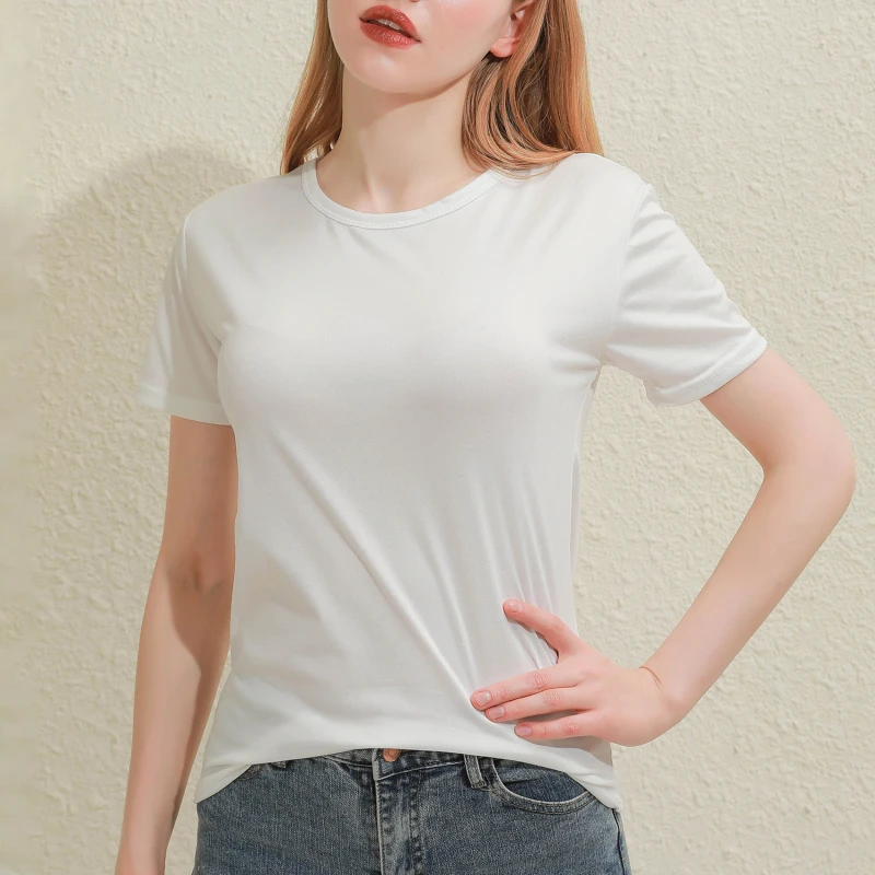 2026 Short T-Shirts Summer Women's Short Sleeve Round Neck Casual Blouse Shirts Solid Color Tops Black / White