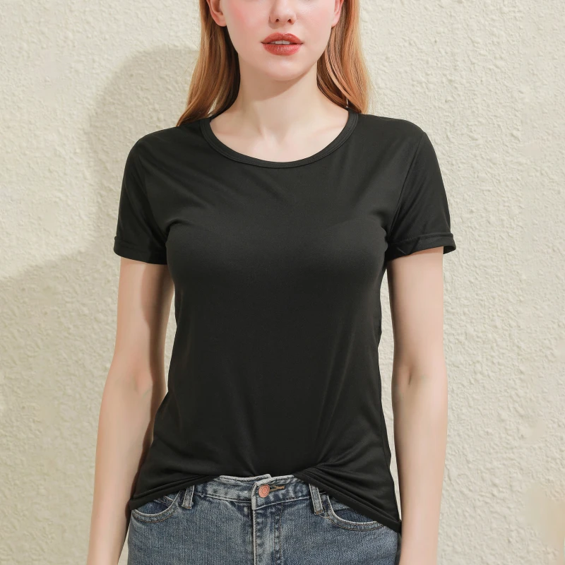 2026 Short T-Shirts Summer Women's Short Sleeve Round Neck Casual Blouse Shirts Solid Color Tops Black / White