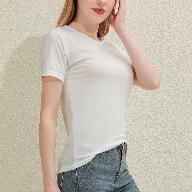 2026 Short T-Shirts Summer Women's Short Sleeve Round Neck Casual Blouse Shirts Solid Color Tops Black / White