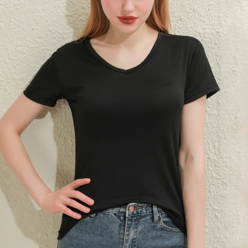 2026 Short T-Shirts Summer Women's Short Sleeve Round Neck Casual Blouse Shirts Solid Color Tops Black / White