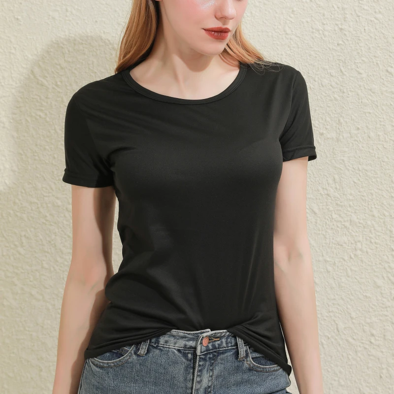 2026 Short T-Shirts Summer Women's Short Sleeve Round Neck Casual Blouse Shirts Solid Color Tops Black / White