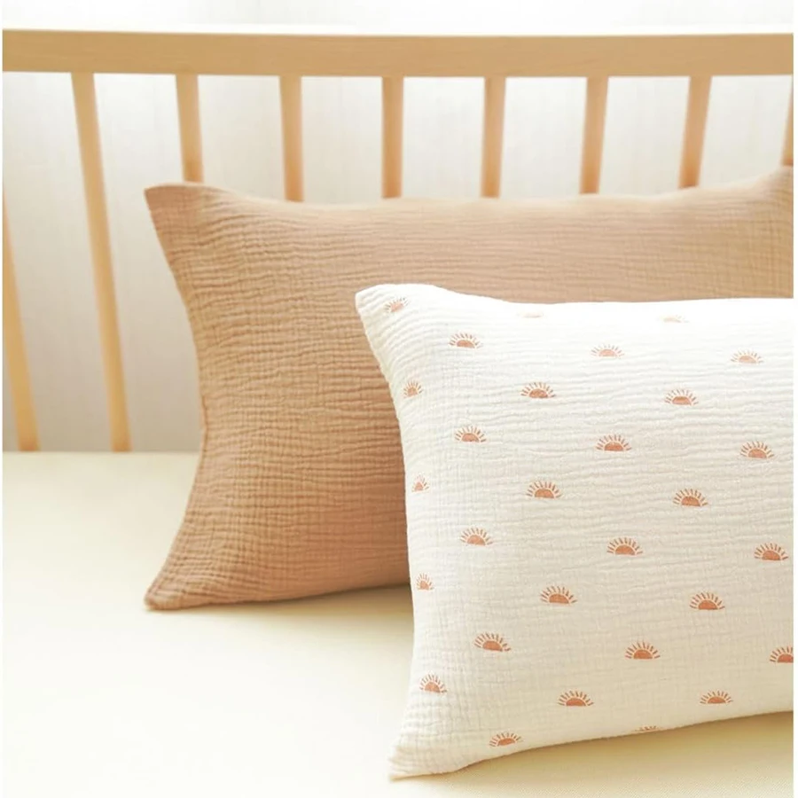 Muslin Toddler Pillowcase 100% Cotton Toddler Pillow Case Cover Soft Breathable Travel Baby Pillow Covers Envelope Closure 2PCS