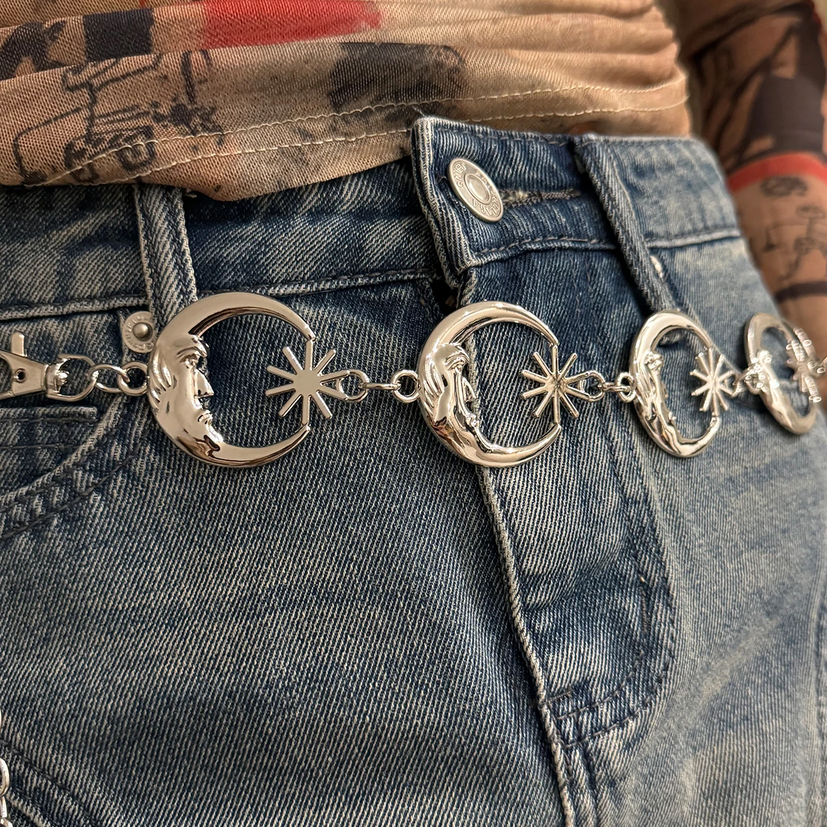 Punk Hip Hop Style All-match Waist chain sun Vintage Metal Womans Belt For Dress Moon High Waist Chain Belt for Women