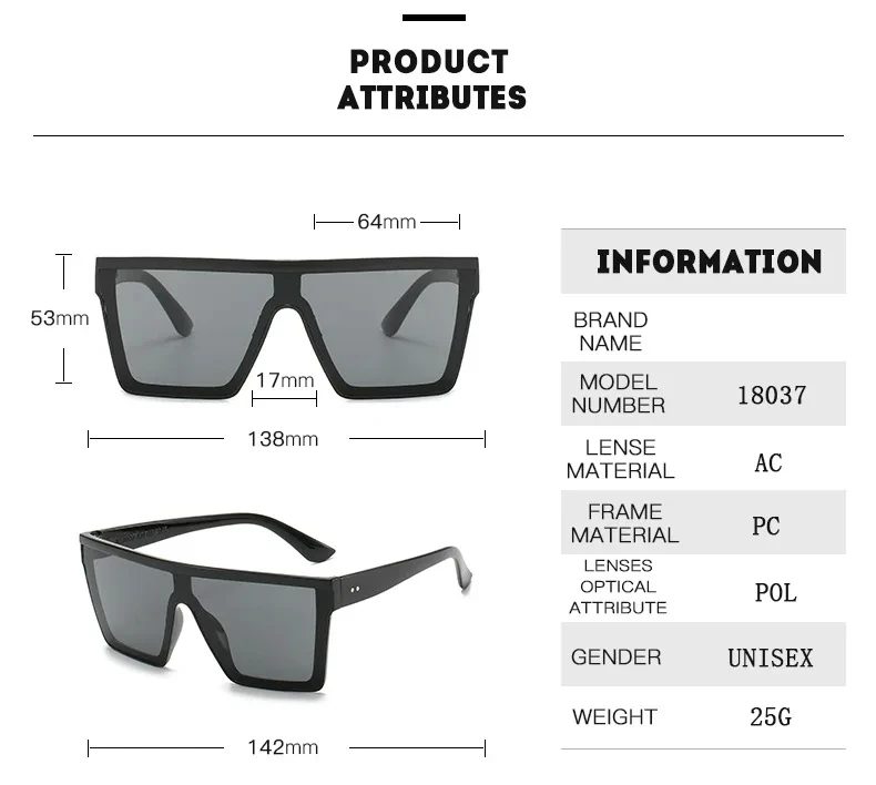 Vintage Male Flat Top Sunglasses Men Brand Black Square Shades UV400 Gradient Sun Glasses For Women Cool One Piece Designer