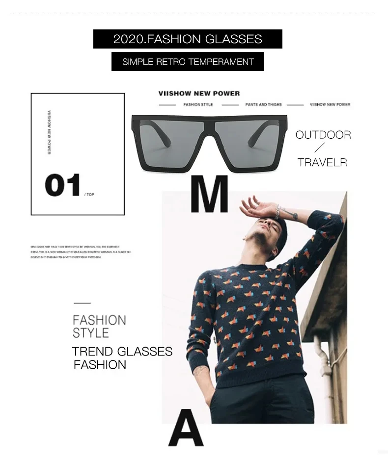 Vintage Male Flat Top Sunglasses Men Brand Black Square Shades UV400 Gradient Sun Glasses For Women Cool One Piece Designer