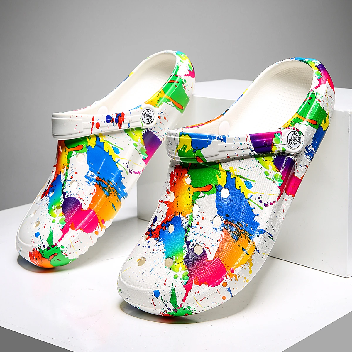 Garden Clogs Comfortable Women's Tie-dye Pattern Clogs, Slip On Lightweight Two-way Wear Clogs, Non-slip Summer Beach Slides 666
