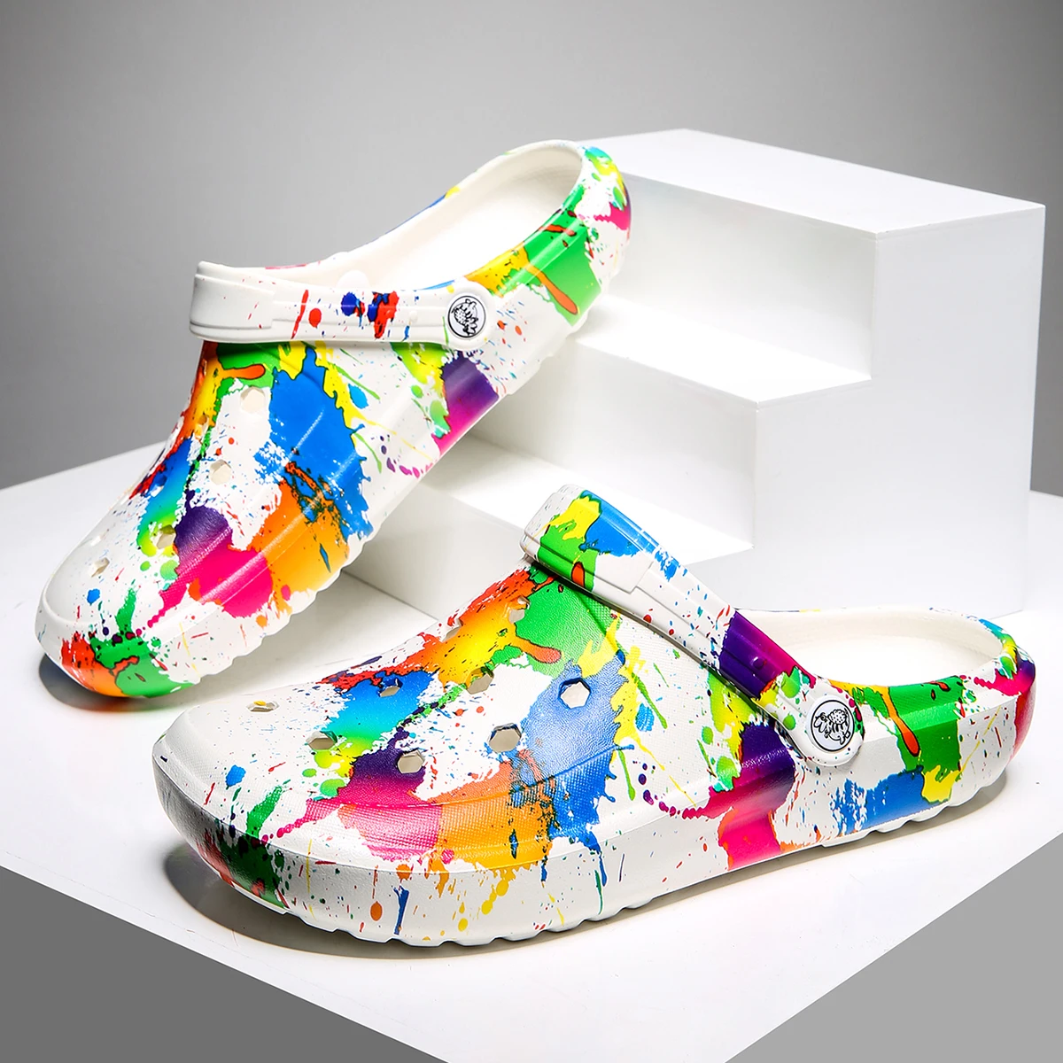 Garden Clogs Comfortable Women's Tie-dye Pattern Clogs, Slip On Lightweight Two-way Wear Clogs, Non-slip Summer Beach Slides 666