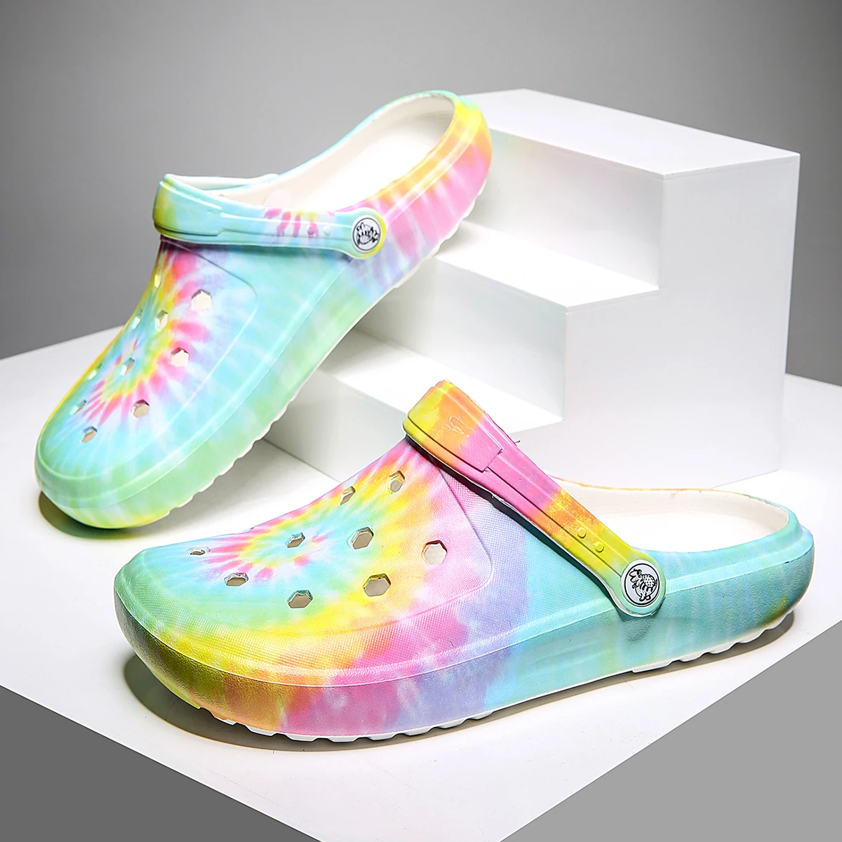 Garden Clogs Comfortable Women's Tie-dye Pattern Clogs, Slip On Lightweight Two-way Wear Clogs, Non-slip Summer Beach Slides 666