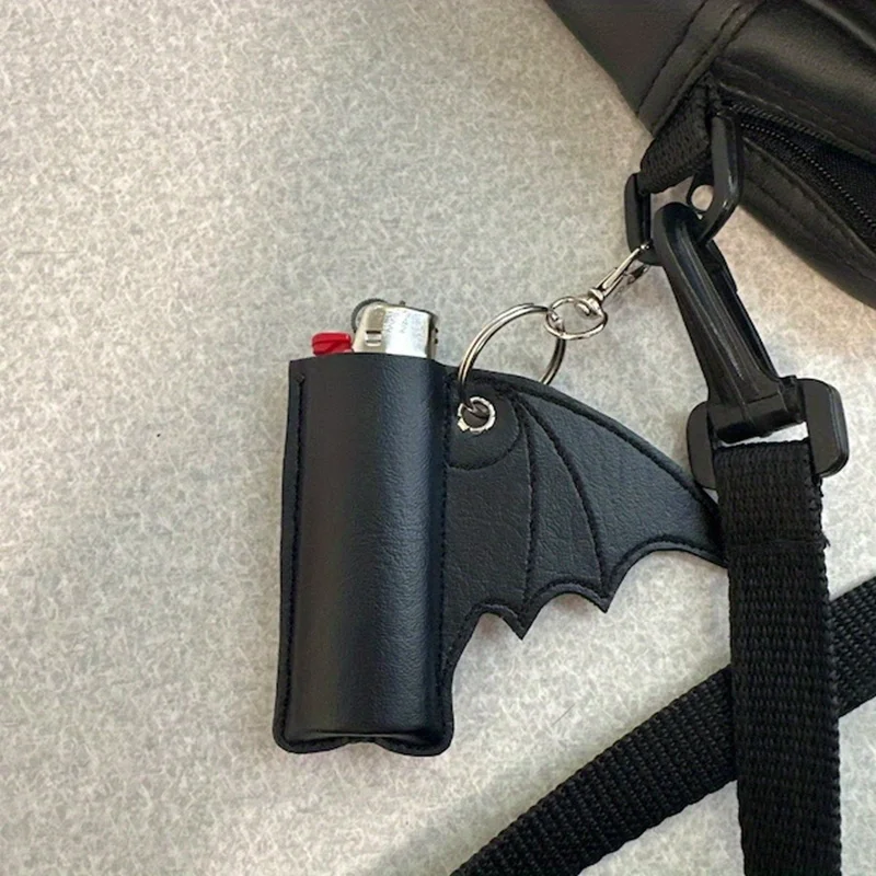 Bat crazy vegan vinyl faux leather black demon wing lighter case keychain
