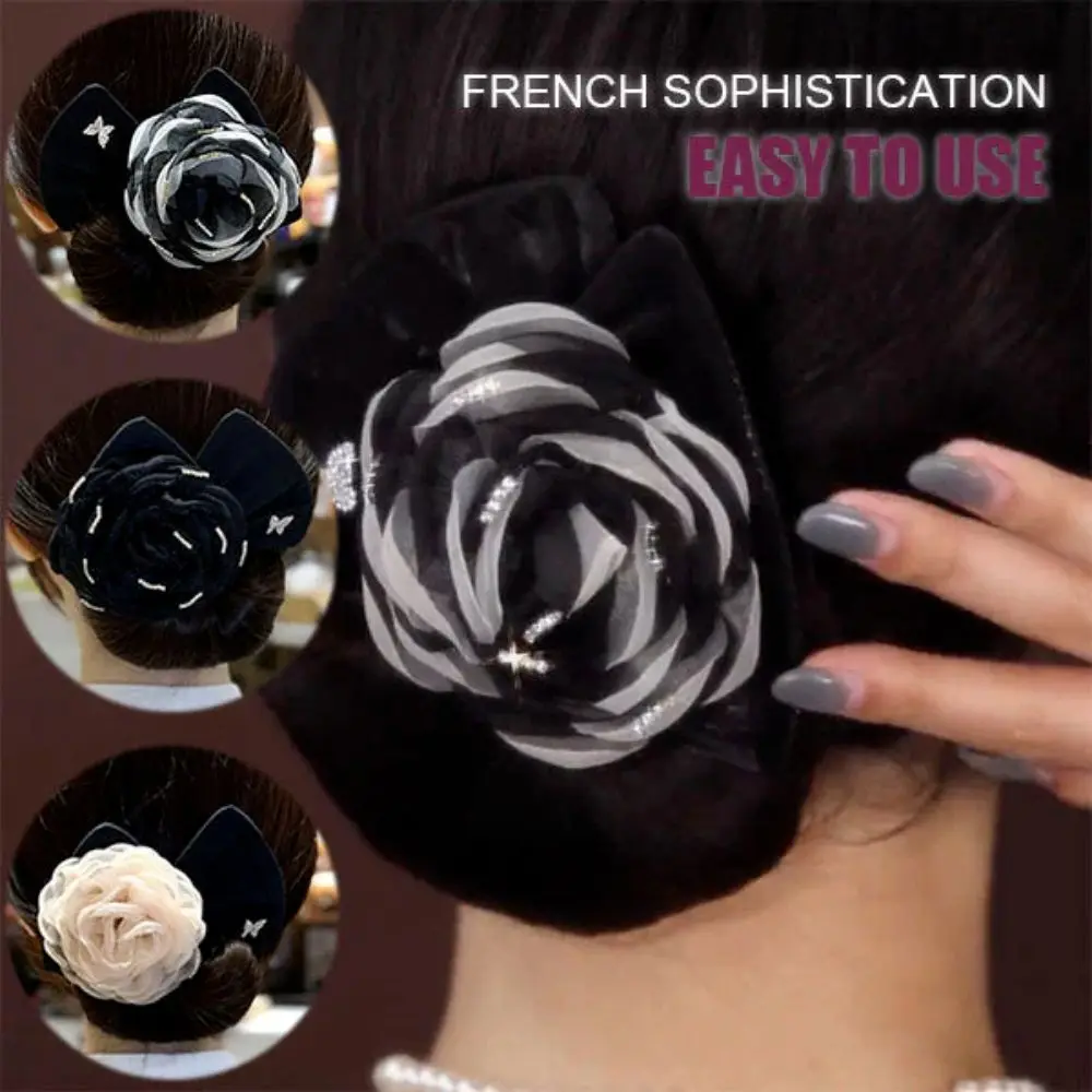 Hair Bun Maker Big Camellia Flower Flexible Donut Bun Lazy Curler Clips French Twist Hair Tie Hair Styling Accessories
